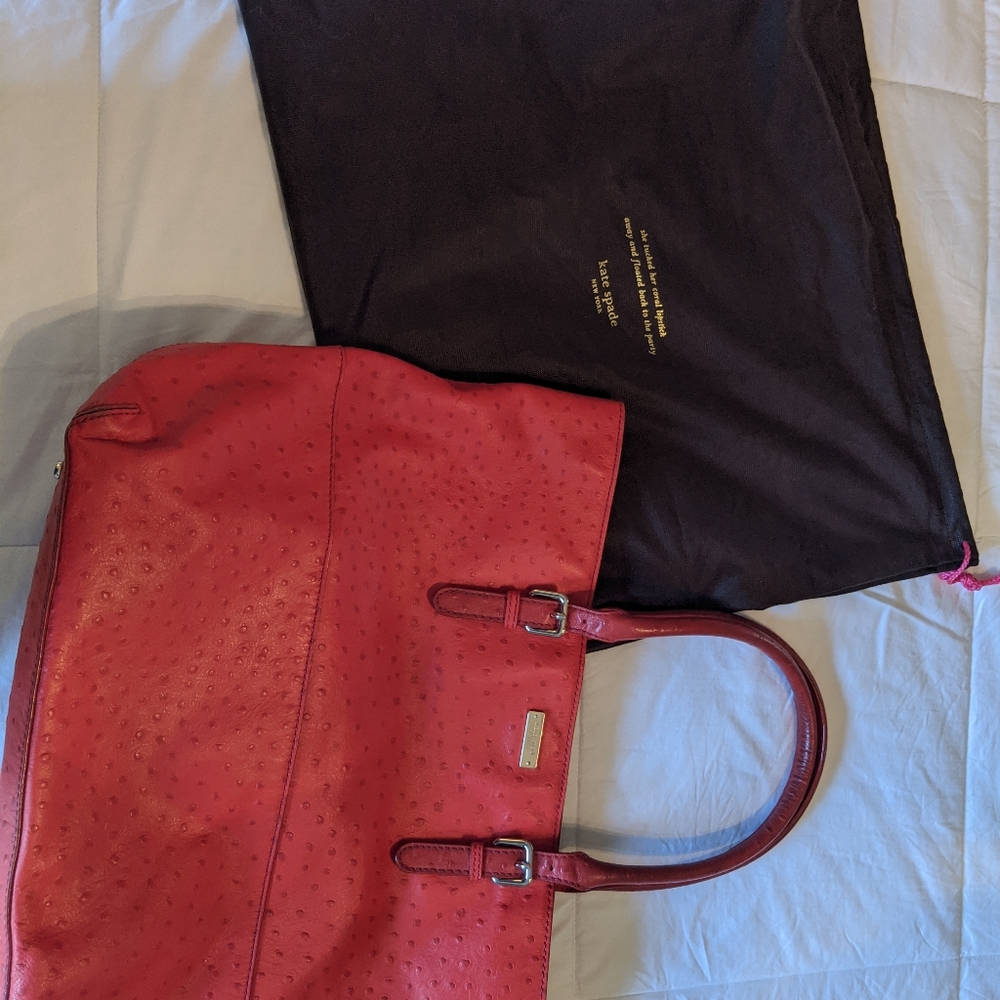 Kate spade red ostrich tote bag